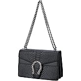 Leather Shoulder Bag Chain Purse for Women - Fashion Crossbody Bags Vintage Snake Print Underarm Bag Square Satchel Handbag