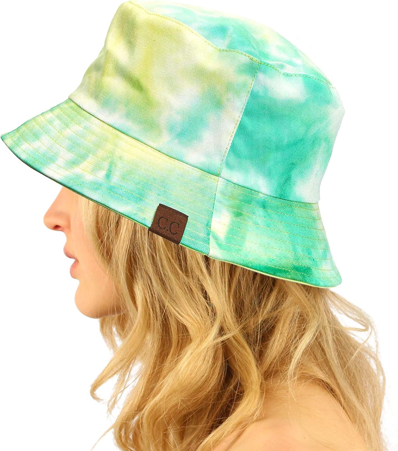 C.C Reversible Unisex 100% Cotton Packable Bucket Sun Beach Pool Fisherman Hat (Tie Dyed Mint/Lime) at  Women’s Clothing store