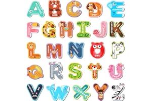 MOWPOG Magnetic Letters, 26 Animal Alphabet Magnets, Fun Preschool Learning Toy, Large Fridge Magnets for Spelling Games, Ideal Educational Gift for Toddlers (Uppercase Letter)