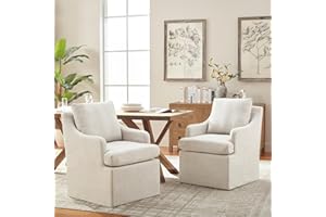 VKNOW Upholstered Dining Chairs Set of 2, Modern Kitchen Chairs Dinner Chairs with 4 Casters, Linen Armchair for Bedroom Reading Room Living Room, Beige