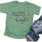 Christmas Shirts Toddler Boy Girls Merry and Bright T-Shirt Christmas Lights Graphic Tees Holiday Tops