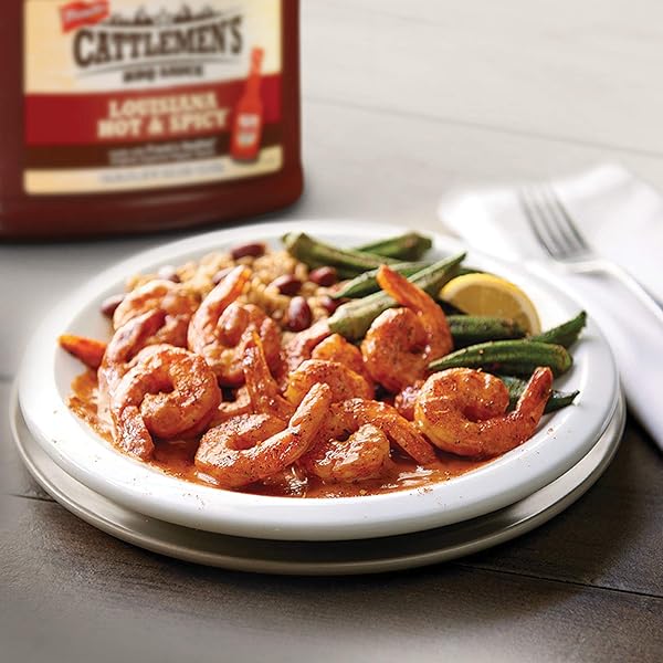CATTLEMEN’S LOUISIANA HOT & SPICY BBQ SAUCE, 1 GAL – ONE GALLON CONTAINER OF SPICY BARBEQUE SAUCE MADE WITH RIPE TOMATOES, BEST ON SHRIMP, CHICKEN TACOS, MEATBALLS AND MORE
