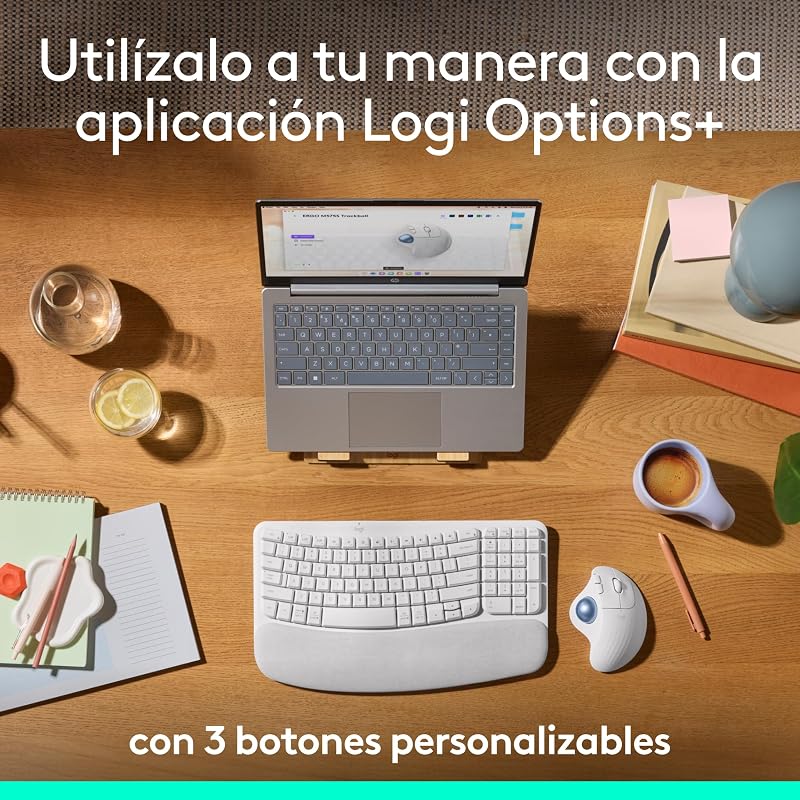 Mouse trackball sem fio Logitech ERGO M575S, mouse sem fio ergonômico com Bluetooth e chave USB criptografada, controle de polegar confortável, rastreamento suave e preciso, para PC/Mac - Branco