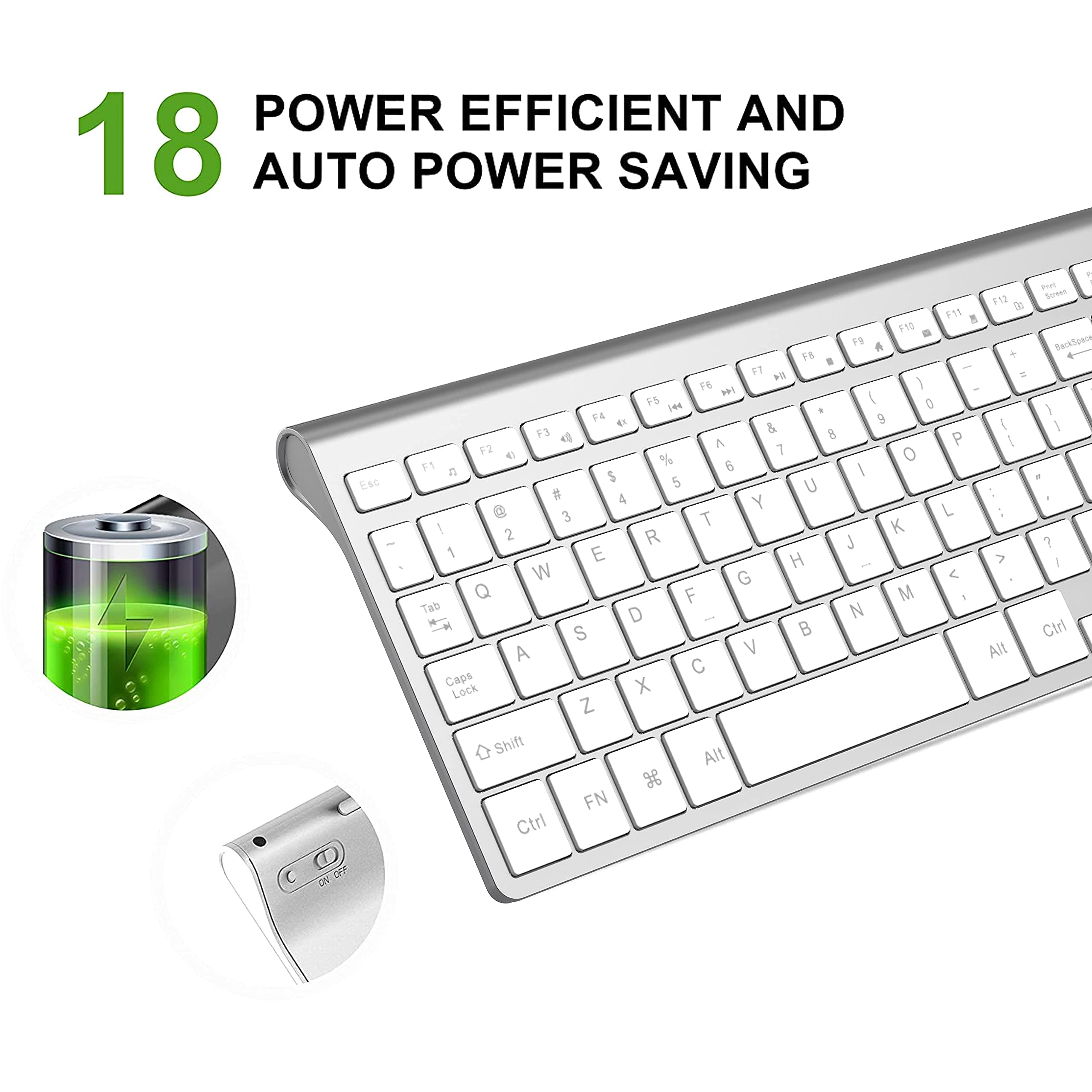 JOYACCESS J Wireless Keyboard, 2.4G Slim and Compact Wireless Keyboard with Numeric Keypad for Laptop, MacBook air, Apple, Computer, PC-Sliver&White
