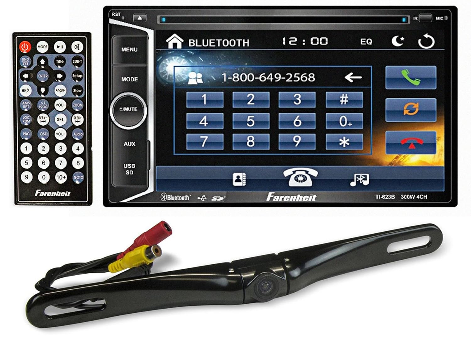 Farenheit TI-623B 2-Din in-Dash 6.2" Car Monitor DVD/SD/USB+Bluetooth + Camera