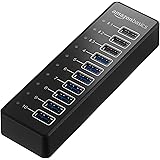 Amazon Basics USB-A 3.1 10-Port Hub with Power Adapter - 65W (20V/3.25A), Black, EU