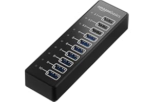 �鶹�� Basics USB-C 3.1 10-Port Hub with Power Adapter - 65W Powered (20V/3.25A), Black