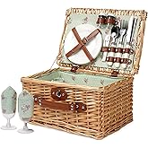 Wicker Picnic Basket for 2, Handmade Willow Hamper Basket Sets 2 Person Picnic Basket with Utensils Cutlery Perfect for Picnic, Camping