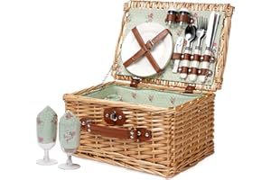 ZORMY Wicker Picnic Basket for 2, Handmade Willow Hamper Basket Sets 2 Person Picnic Basket with Utensils Cutlery Perfect for Picnic, Camping