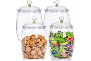 Tosnail 4-Pack Candy and Cookie Jars with Lids, 0.5 Gallon Clear Plastic Food Storage Containers, 64 Oz Wide Mouth Airtight K