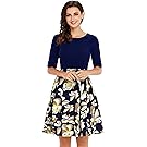 UniSweet Flower Dress Dresses For Women Party Womens Floral Puffy Swing Casual Dress For Women Plus Size Homecoming Womens Dresses For Women Office (XL, Blue) UDRS111-B3-XL