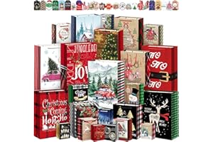 WLUSEAXI 24 Pack Christmas Gift Bags Assorted Sizes with Handles & Tags - 6 Jumbo + 6 Large + 6 Medium + 6 Small Christmas Paper Bags Bulk for Holiday Presents, Xmas Party Favors