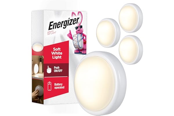 Energizer LED Tap, 4 Pack, Push, Battery Operated, Touch, Stick On Lights, Wireless, Puck, Under Cabinet Lighting, Perfect fo