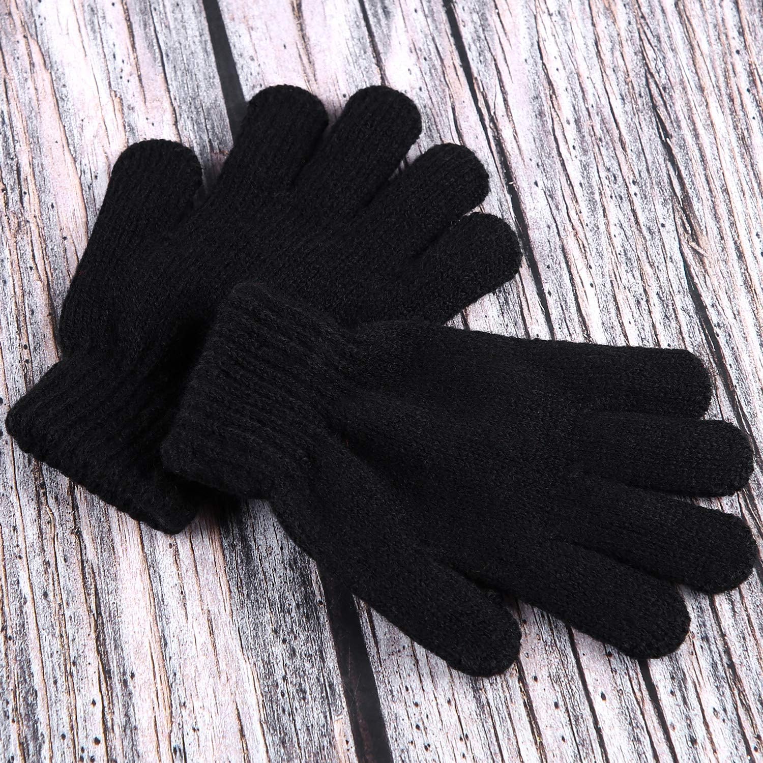 Cooraby 3 Pairs Kid's Winter Gloves Thick Cashmere Warm Knitted Gloves Children Cold Weather Gloves: Clothing