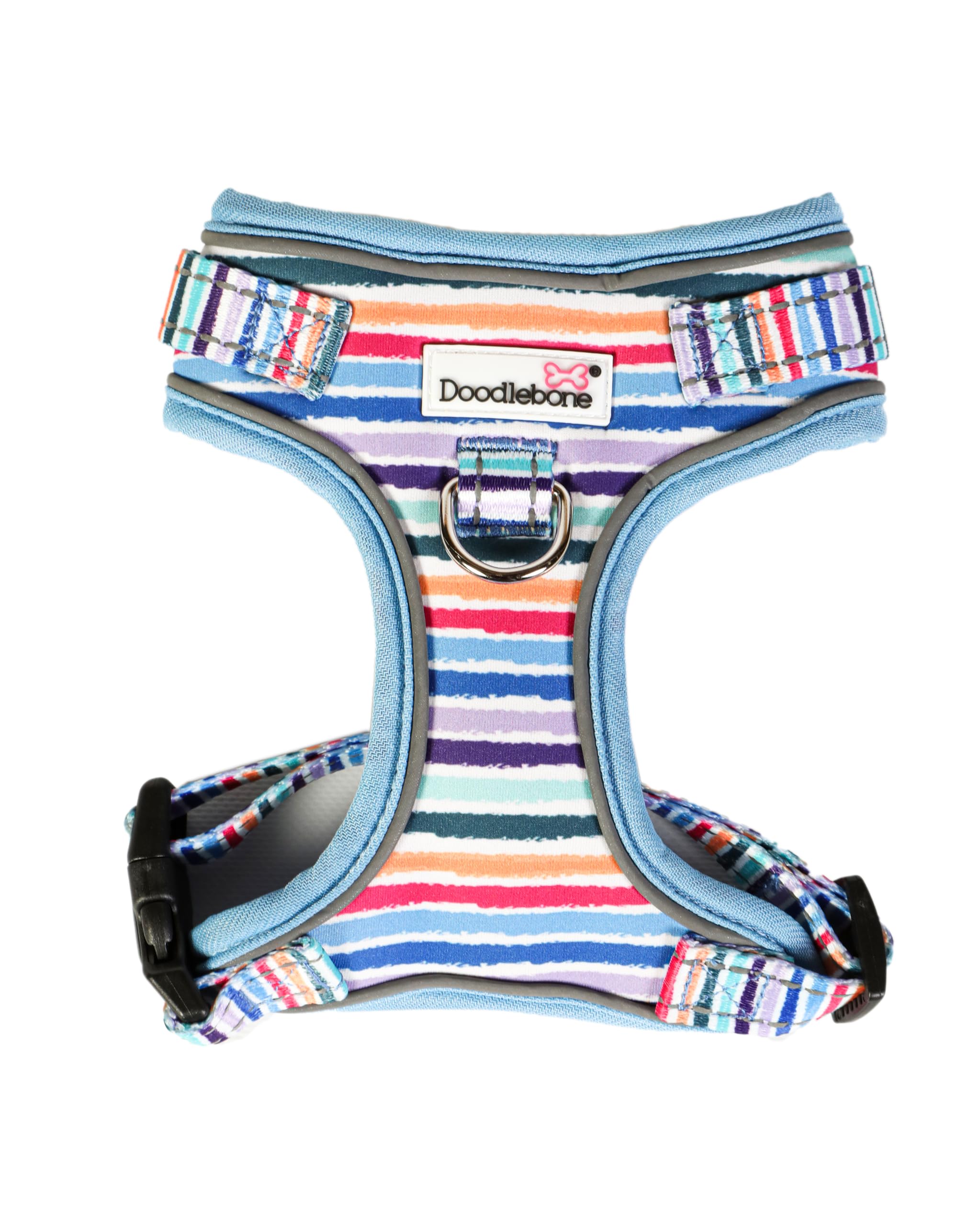 Doodlebone - Adjustable Airmesh Harness - Over Head Dog Harness with Adjustable Neck and Chest, Dual D Rings, Breathable Mesh and Reflective Trim for Everyday Walkies - Size 1-2 - Stripes — image 1