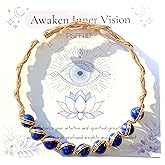 PSEEHEE Handmade Genuine Lapis Lazuli 14k Gold Filled Wire Wrapped Bracelet, Birthstone Chakra Soothing Gemstone Crystal Beads Adjustable Bangle Cuff Jewelry Gift for Women Men