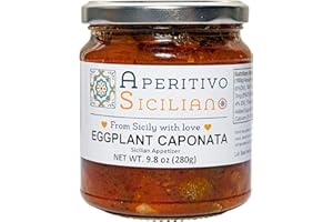 Aperitivo Siciliano - Authentic Sicilian Eggplant Caponata - Handcrafted with Select Ingredients Grown in Sicily - 4-Pack of 6.3 oz Jars - Traditional Italian Side Dish - Made in Italy