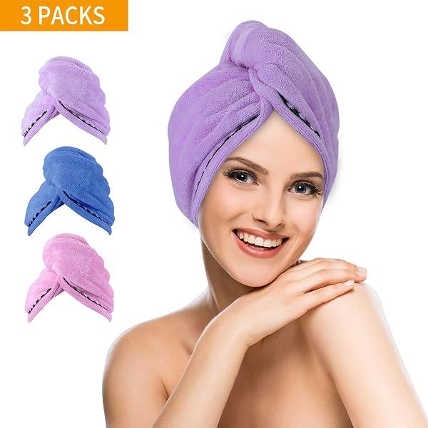Hair Towel Wrap UMUM 3 Pack Magic Instant Dry Hair Towel Microfiber 