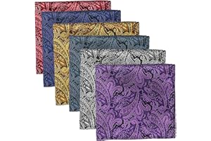 EEEKit Men’s Paisley Handkerchiefs, 6PCS Satin Suit Pocket Squares Set for Business, Jacquard Hankies for Wedding Gifts, 9.6 