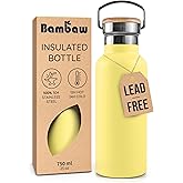Bambaw 24 oz Insulated Water Bottle, Yellow Water Bottle, Stainless Steel Water Bottle, Dishwasher Safe Water Bottle, Slim Water Bottle Stainless Steel, Hiking Water Bottle – Yellow Beam