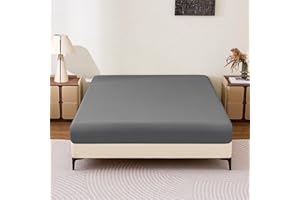 Amazon Basics Soft Fitted Sheet, Lightweight Bottom Sheet, 14-Inch Deep Pocket, Durable and Long Lasting, Easy Care, Queen, Dark Gray, Pack of 1