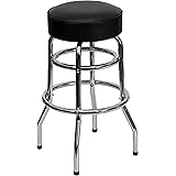 Flash Furniture Double Ring Chrome Barstool with Black Seat