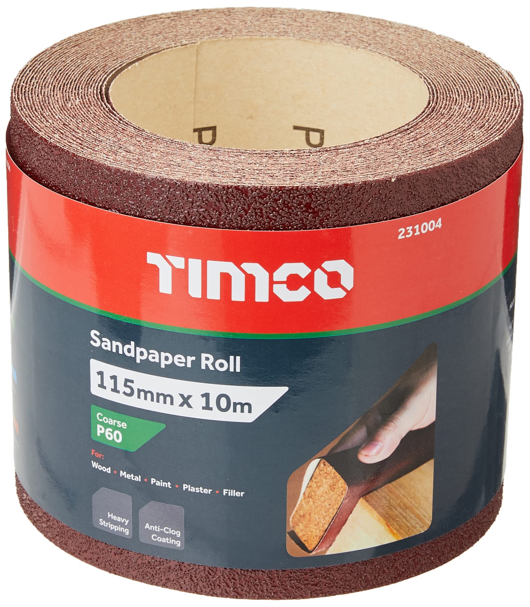 TIMCO 60 Grit Sandpaper Roll - Red - 115mm x 10m