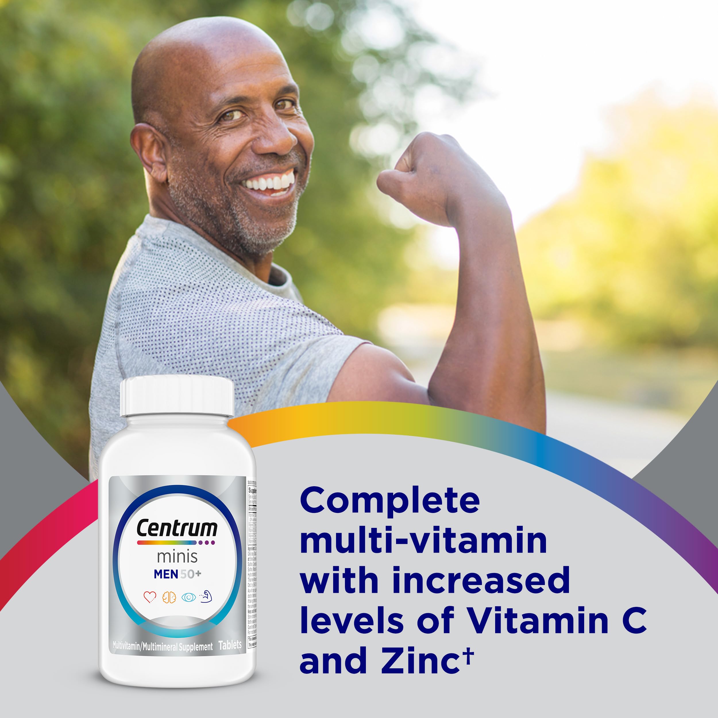 Centrum Minis Silver Multivitamin for Men 50 Plus, Multivitamin/Multimineral Supplement, Vitamin D3, B-Vitamins and Zinc, Non-GMO Ingredients, Supports Memory and Cognition in Older Adults - 280 Ct