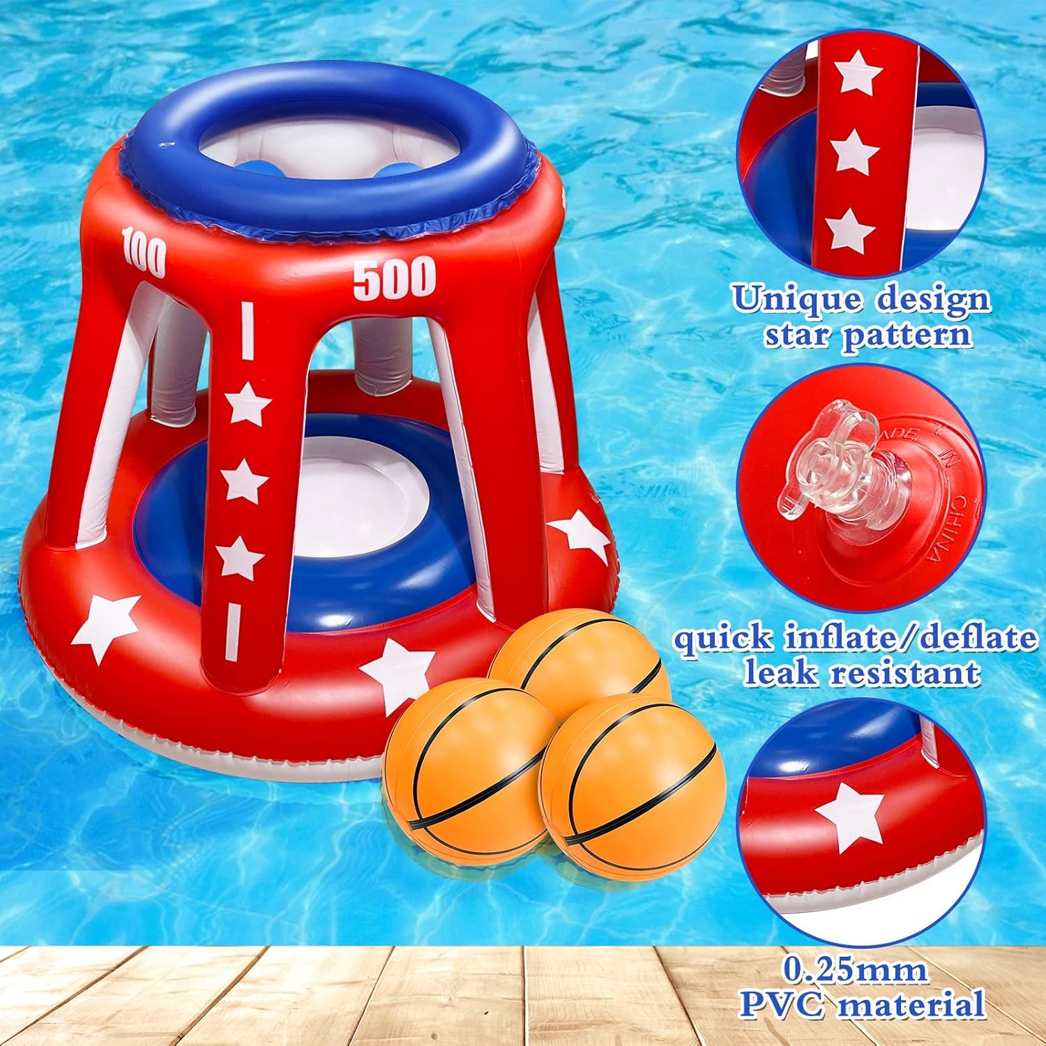 TURNMEON 4 In 1 Set Giant 36'' Inflatable Pool Basketball Hoop with 3 Balls 6 Score Hole Swimming Pool Party Game Toys Kids Adults Family Volleyball Beach Ball Toss Game Summer Outdoor Water Toy Sport: Sports & Outdoors