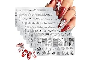 KKUUOO Christmas Nail Stamping Plates,Winter Nail Stamp Kit Snowflake Santa Claus Christmas Tree Elk Candy Bells Designs Nail Image Stamp Template Xmas DIY Stainless Steel Nail Image Polish Template Kit 8Pcs