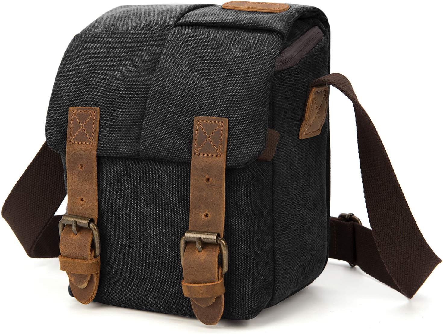 Amzbag Camera Bag DSLR Camera Messenger Bag Case with Shoulder Strap Carrying Shoulder Bag for Four Third, Hybrid, and High Zoom, Mirrorless Camera and Instax Instant Camera (Canvas Black)