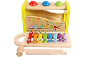 TOYS OF WOOD OXFORD TOWO Wooden Hammer Ball and Xylophone Set - Mallet and Pegs Pound a Ball Tap Bench- Toys for Babies 1 Year Old Baby Boy Girl Toddler Gift - Small Motor Skill Sensory Musical Activity Toys for Kids