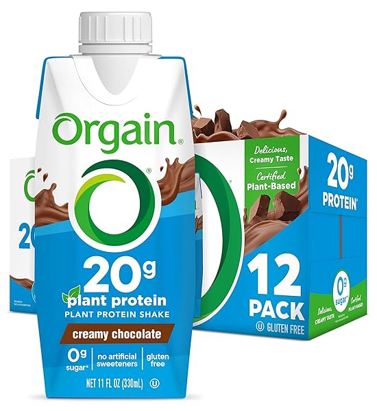 0RGAIN ORGANIC VEGAN PROTEIN SHAKE, CREAMY CHOCOLATE – 20G PLANT BASED PROTEIN, READY TO DRINK, FRUITS & VEGETABLES, GLUTEN FREE, KOSHER, NO SOY OR DAIRY INGREDIENTS, 11 FL OZ (PACK OF 12)