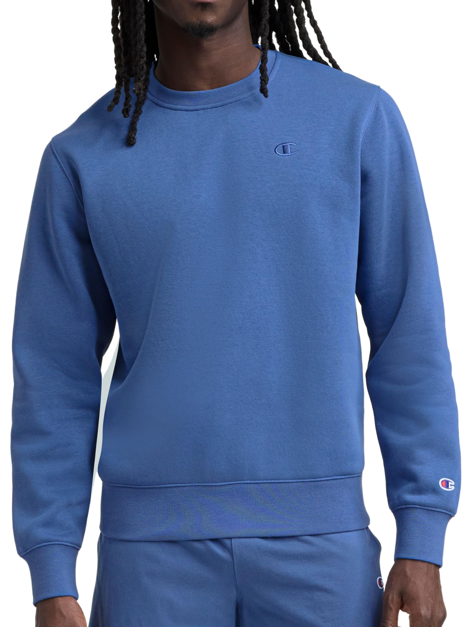 Champion Men's Crewneck Fleece Sweatshirt, Standard Fit, Midweight, C Logo, Available in Regular and Big & Tall, Coastal Fjord - C Logo, Small Image