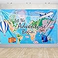 WERNNSAI Bon Voyage Party Backdrop - 73'' X 43'' Travel Themed Birthday Party Decorations Adventure Awaits Around The World Photo Background Adventure Time Banner Classroom Graduation Going Away Decor