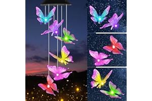 HFLYJPYW Solar Butterfly Wind Chimes, Color Changing Solar Wind Chimes for Outside, Waterproof Solar Powered Wind, Solar Light LED Multi-Color Light Cover Gift for Christmas Garden Decor (A Butterfly-Purple)