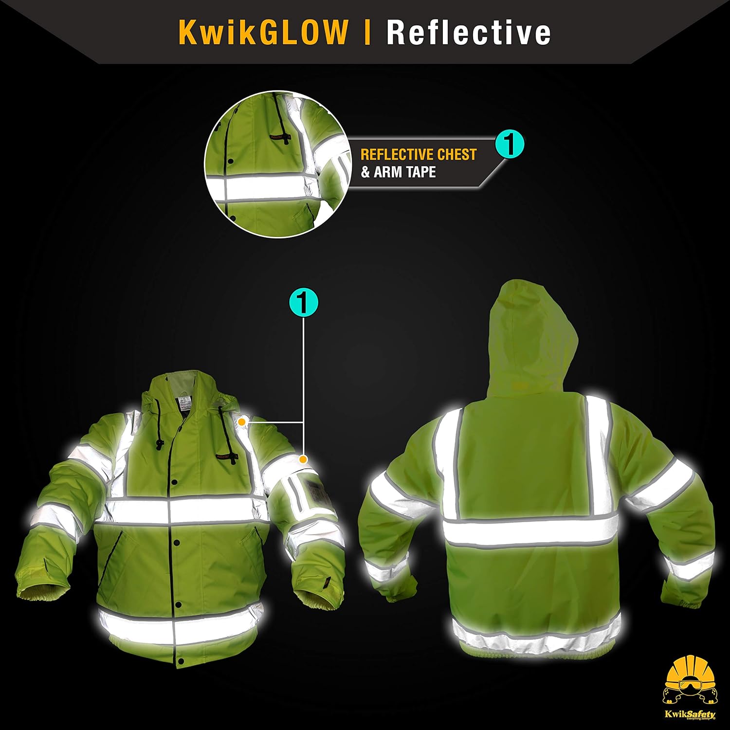 KwikSafety (Charlotte, NC) MARSHAL Bomber Safety Jacket (Multi-Use Rugged) Class 3 Hi Visibility Water Resistant ANSI OSHA Reflective Warm Lightweight Winter Construction Gear Men | Yellow Medium - - 