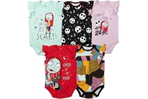 Disney Nightmare Before Christmas Sally Jack Skellington Baby Girls 5 Pack Bodysuits Newborn to Infant