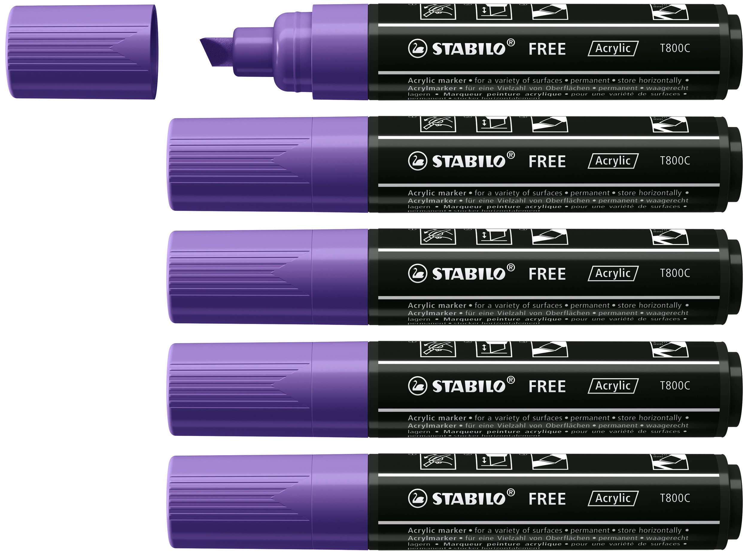 STABILO Acrylic Marker FREE Acrylic - T800C 2-3 mm Bullet Tip - Box of 5 - Violet
