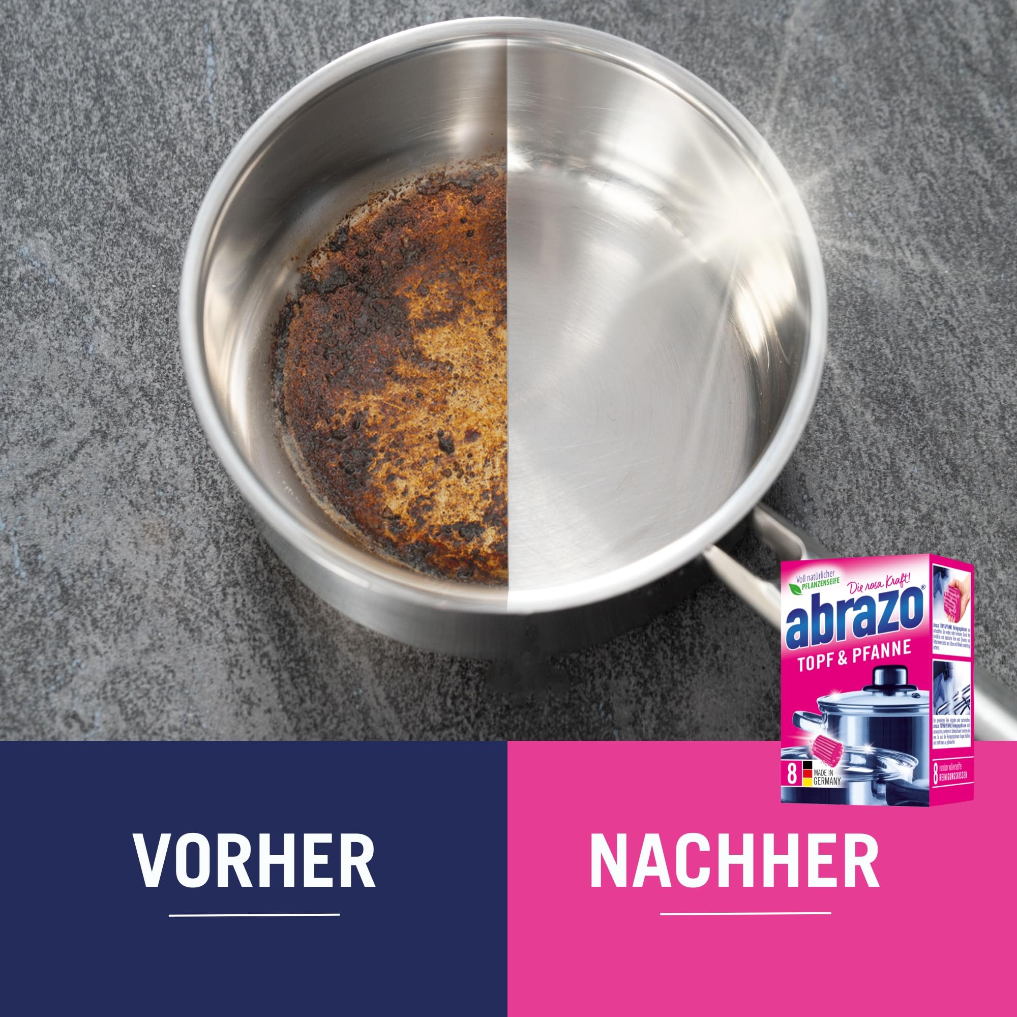 abrazo Topf & Pfanne | 8 Reinigungskissen für Töpfe, Grill & Backofen, Spülschwamm mit veganer Pflanzenseife, Küchenschwamm, Reinigungsschwamm 2