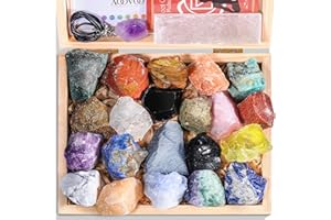 AOOVOO 31Pcs Real Crystals and Healing Stones with Crystal Necklace, Crystals for Beginners with Guide, 21 Real Healing Chakra Stones, Rose Quartz