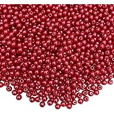 Pinhoollgo 2000pcs Red Pearl Beads 4mm Round Loose Pearl Beads with Hole for DIY Bracelet Necklace Jewelry Making Supplies Handmade Craft