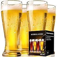 PARACITY Beer Glasses 16 oz, Pint Glasses, Wheat Beer Glasses, Glasses Drinking Set, Glassware Gift for Men (4)