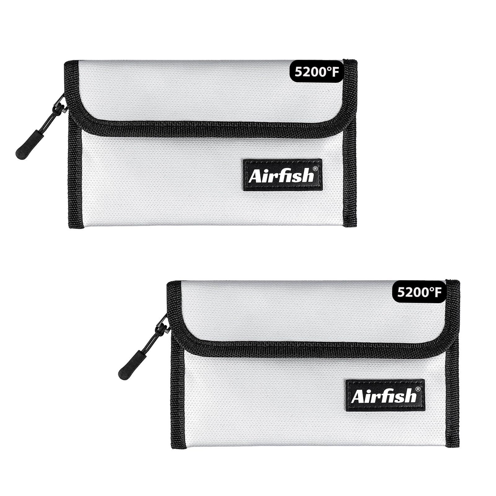 Airfish 2 Pack Fireproof Wallet, 5 x 8 inches, Waterproof Cash Bag with Zipper, Small Cash Bag for Valuables - Silver