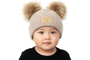 Funky Junque Double Pom Pom Baby Beanie – Newborn Girl Winter Hat 0–12 Months, Cute Cozy Knit Infant Beanies for Cold Weather