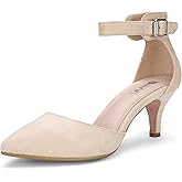 IDIFU Women's IN3 D'Orsay Pumps Low Kitten Heels for Women Dress Shoes Pointed Closed Toe Wedding Bride Ankle Strap Dressy Silver Black Nude White Gold Heels for Women
