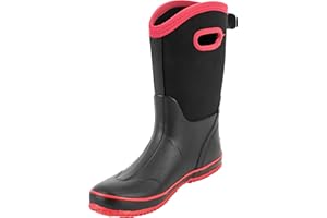 Ubon Rain Boots for Women Waterproof, Insulated Neoprene Rubber Boots Mid Calf, Pull On Mud Boots Gardening Farm Barn Shoes
