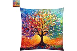 Fanxvivy Stamped Cross Stitch Kits for Adults Beginners Pillow Needlepoint Kit with Embroidery Pattern Needlework Kit Prestamped Stitches Kit 11CT Cross Stitching-Colorful Tree 18x18 inch