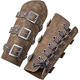 HiiFeuer Medieval PU Leather Buckle Arm Bracers, Knight LARP Retro Renaissance Arm Guards, One Size One Pair