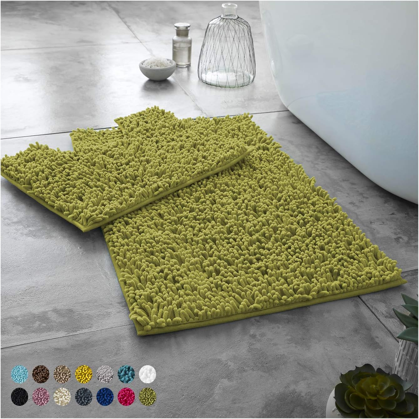 FAIRWAYUK 2 Piece Bathroom Rugs Set, Non Slip Soft Chenille Bath Mats